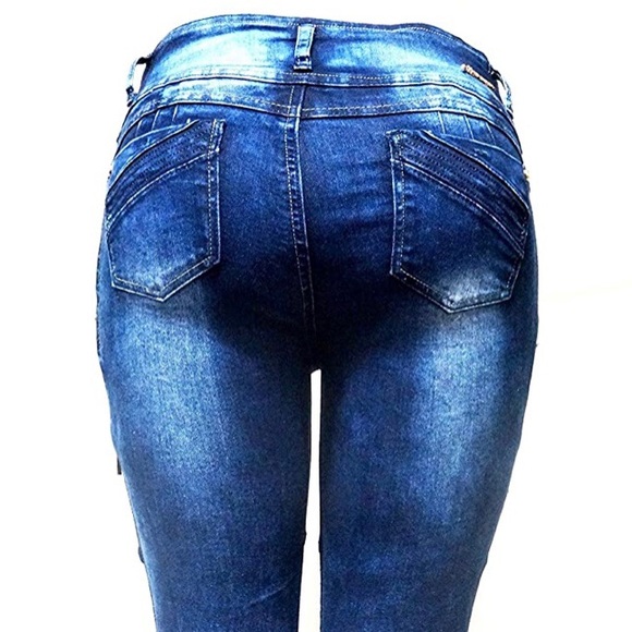 MB77 Ladies Premium Womens Moto Biker Skinny Jeans - Picture 4 of 5